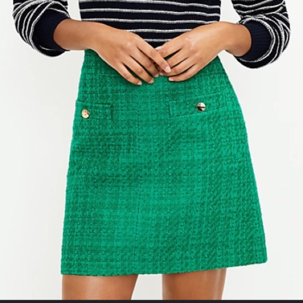 Loft Green Tweed skirt with gold buttons
